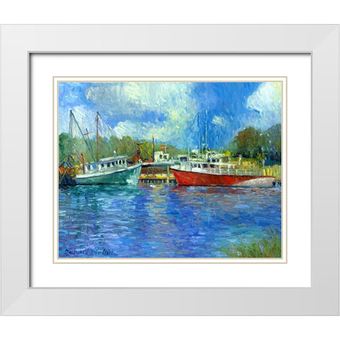 Wickford Boats White Modern Wood Framed Art Print with Double Matting by Wallich, Richard