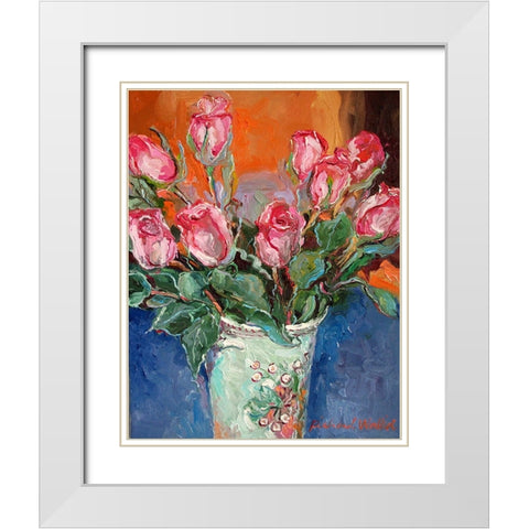 Roses White Modern Wood Framed Art Print with Double Matting by Wallich, Richard