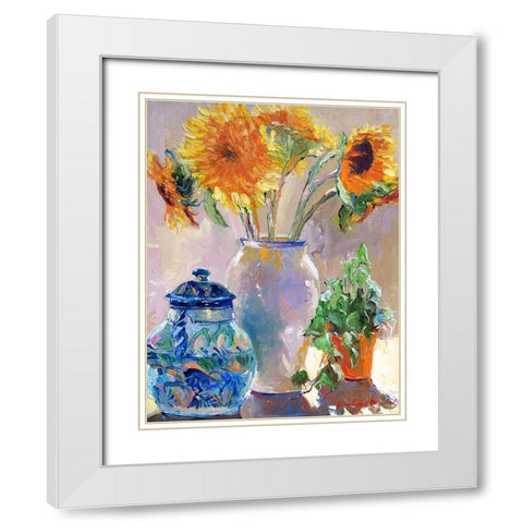 Sunflowers White Modern Wood Framed Art Print with Double Matting by Wallich, Richard