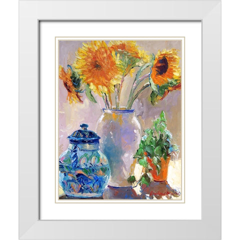 Sunflowers White Modern Wood Framed Art Print with Double Matting by Wallich, Richard