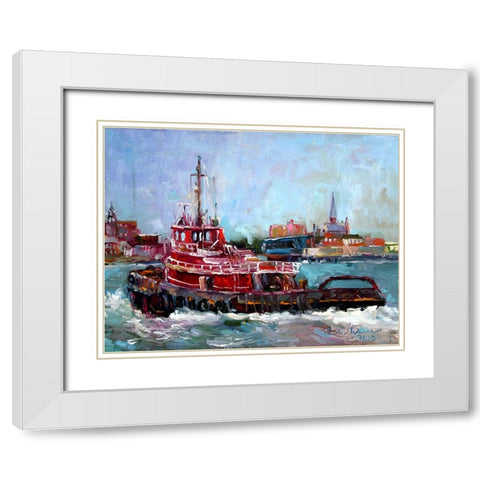 Tugboat White Modern Wood Framed Art Print with Double Matting by Wallich, Richard