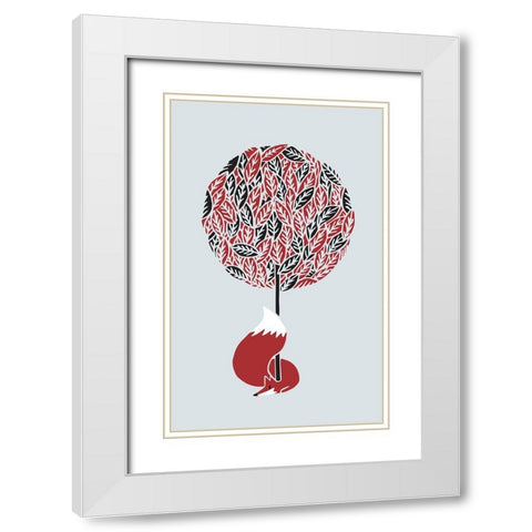 Cherry Tree Fox White Modern Wood Framed Art Print with Double Matting by Farkas, Robert