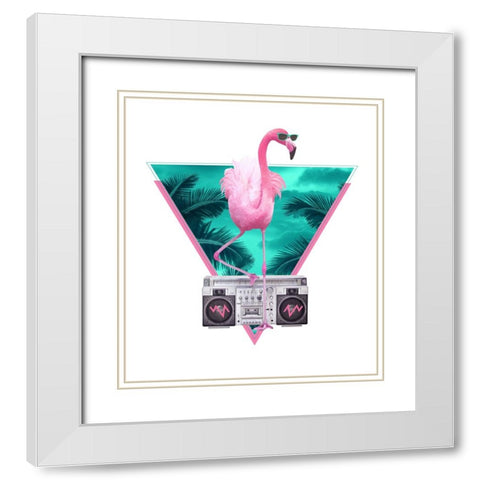 Miami Flamingo White Modern Wood Framed Art Print with Double Matting by Farkas, Robert
