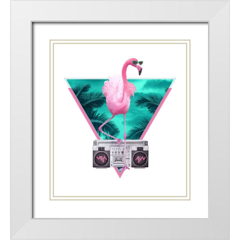 Miami Flamingo White Modern Wood Framed Art Print with Double Matting by Farkas, Robert
