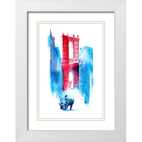Manhattan Bridge White Modern Wood Framed Art Print with Double Matting by Farkas, Robert