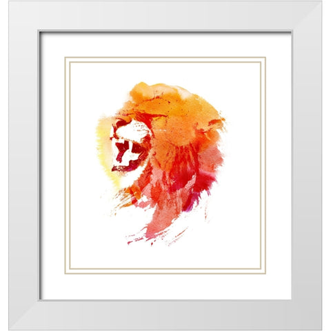 Angry Lion White Modern Wood Framed Art Print with Double Matting by Farkas, Robert