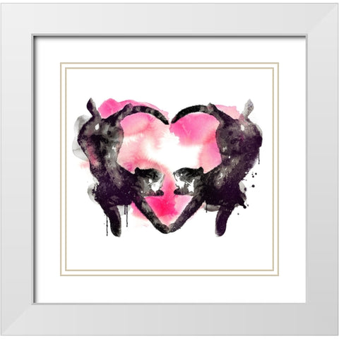 Cat Love 2 White Modern Wood Framed Art Print with Double Matting by Farkas, Robert