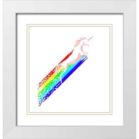 Pixel Unicorn White Modern Wood Framed Art Print with Double Matting by Farkas, Robert