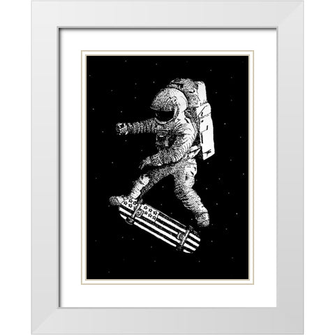 Kickflip In Space White Modern Wood Framed Art Print with Double Matting by Farkas, Robert