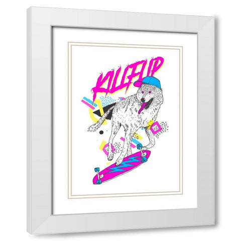 Kickflip Wolf V1 White Modern Wood Framed Art Print with Double Matting by Farkas, Robert