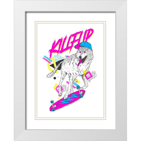 Kickflip Wolf V1 White Modern Wood Framed Art Print with Double Matting by Farkas, Robert