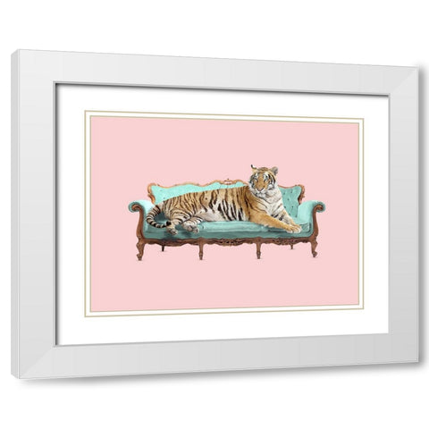 Lazy Tiger White Modern Wood Framed Art Print with Double Matting by Farkas, Robert