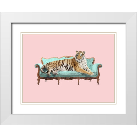 Lazy Tiger White Modern Wood Framed Art Print with Double Matting by Farkas, Robert