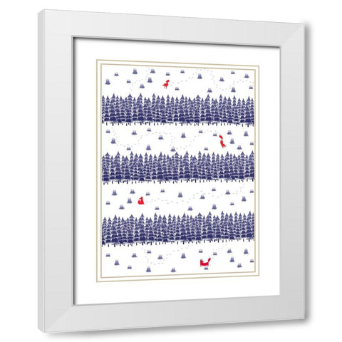 Winter Foxes Stripes White Modern Wood Framed Art Print with Double Matting by Farkas, Robert