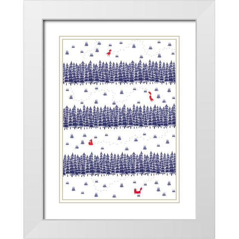 Winter Foxes Stripes White Modern Wood Framed Art Print with Double Matting by Farkas, Robert