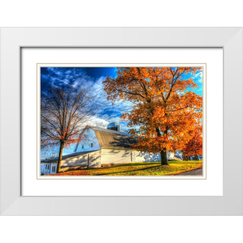 Autumn Barns White Modern Wood Framed Art Print with Double Matting by Goldwitz, Robert