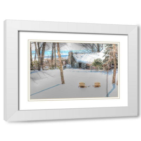 Winter Adirondak Chairs White Modern Wood Framed Art Print with Double Matting by Goldwitz, Robert