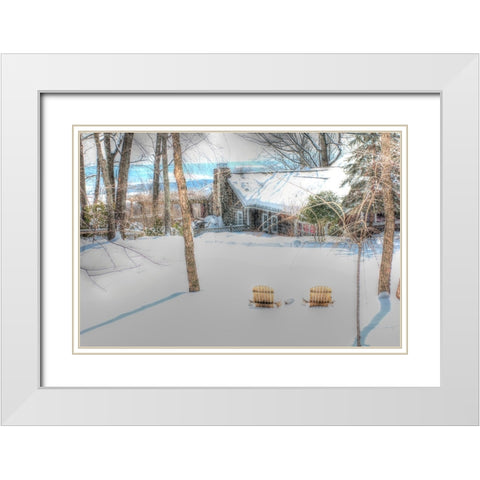 Winter Adirondak Chairs White Modern Wood Framed Art Print with Double Matting by Goldwitz, Robert
