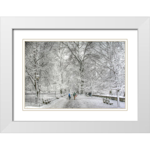 Riverside Park snow walk White Modern Wood Framed Art Print with Double Matting by Goldwitz, Robert
