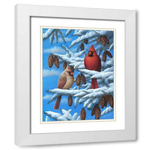 Cardinals White Modern Wood Framed Art Print with Double Matting by Wavra, Robert