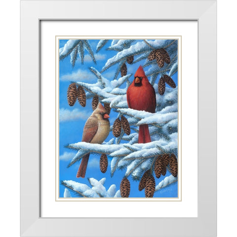 Cardinals White Modern Wood Framed Art Print with Double Matting by Wavra, Robert