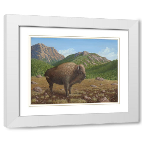 Bison White Modern Wood Framed Art Print with Double Matting by Wavra, Robert
