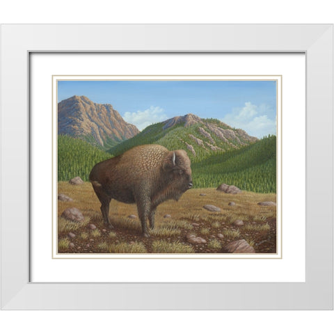Bison White Modern Wood Framed Art Print with Double Matting by Wavra, Robert