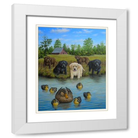 Puppies And Ducklings White Modern Wood Framed Art Print with Double Matting by Wavra, Robert