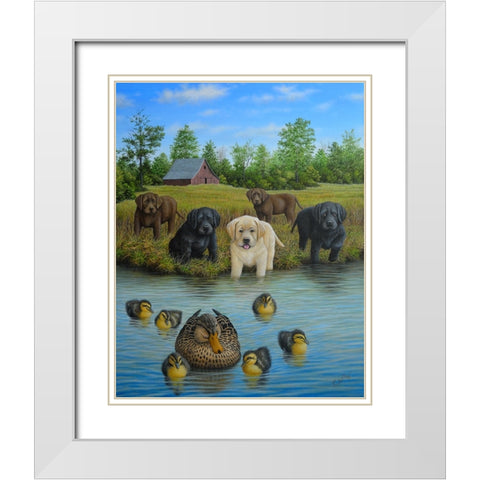 Puppies And Ducklings White Modern Wood Framed Art Print with Double Matting by Wavra, Robert
