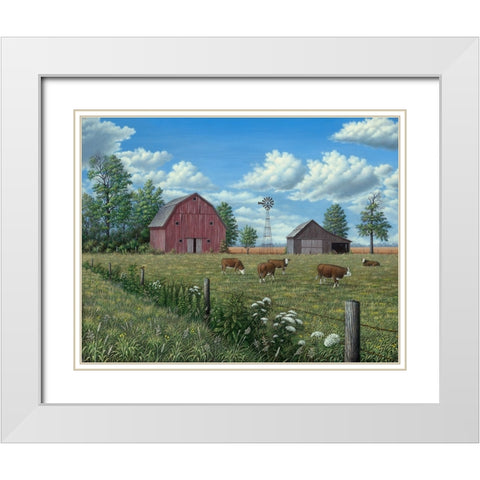Grazing Cattle White Modern Wood Framed Art Print with Double Matting by Wavra, Robert