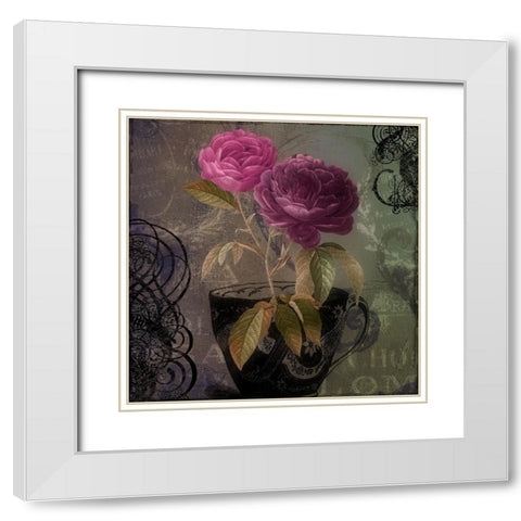 Tea and Roses I White Modern Wood Framed Art Print with Double Matting by Sasha