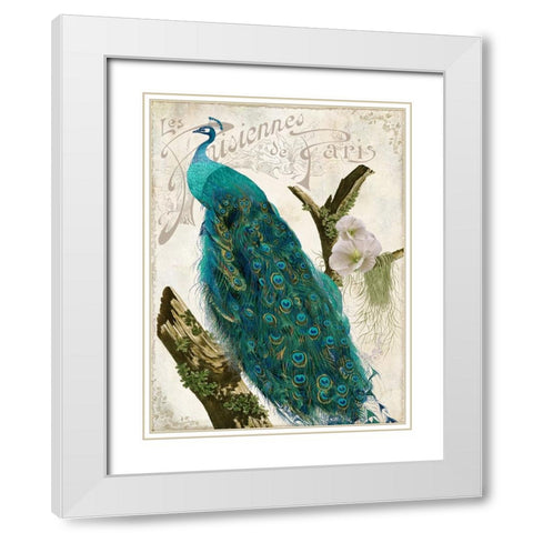 Les Paons I White Modern Wood Framed Art Print with Double Matting by Sasha