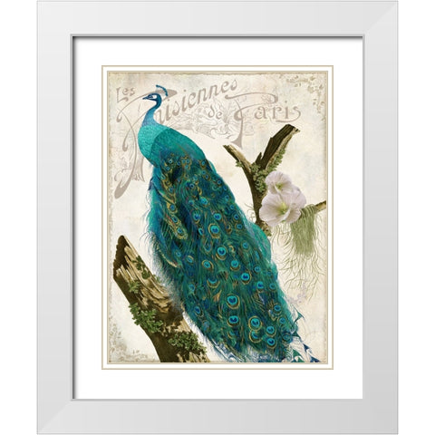 Les Paons I White Modern Wood Framed Art Print with Double Matting by Sasha