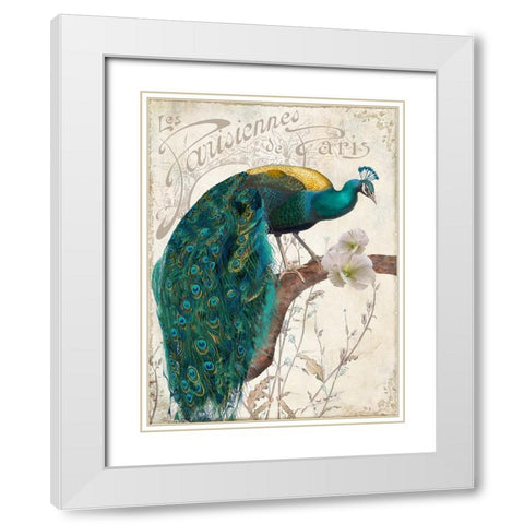 Les Paons II White Modern Wood Framed Art Print with Double Matting by Sasha