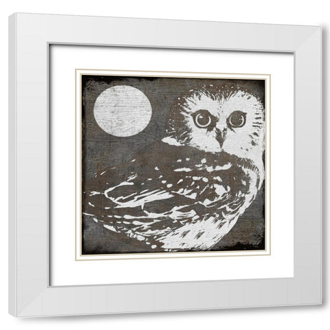 Owl 3 White Modern Wood Framed Art Print with Double Matting by Sasha