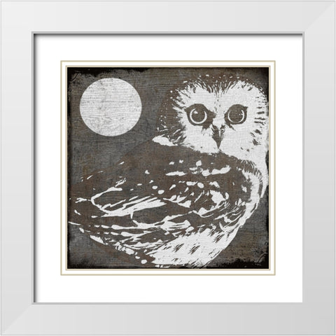 Owl 3 White Modern Wood Framed Art Print with Double Matting by Sasha