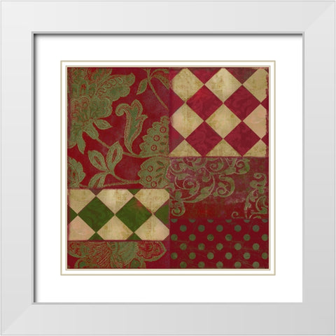 Merry Christmas Patchwork II White Modern Wood Framed Art Print with Double Matting by Sasha