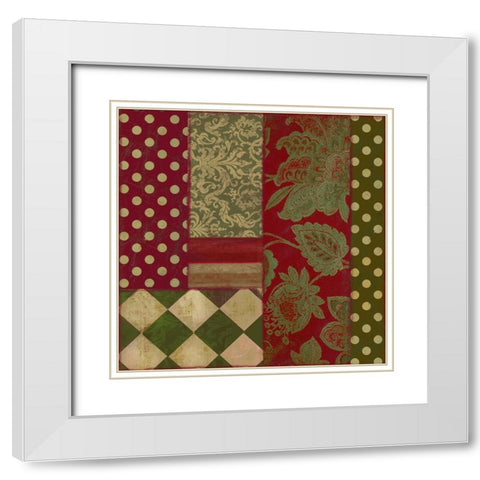 Merry Christmas Patchwork III White Modern Wood Framed Art Print with Double Matting by Sasha