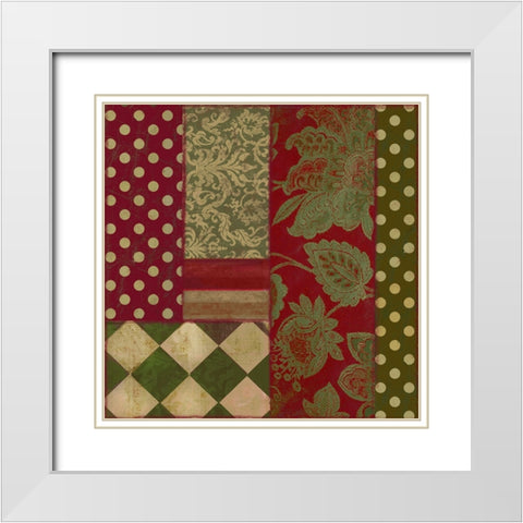 Merry Christmas Patchwork III White Modern Wood Framed Art Print with Double Matting by Sasha