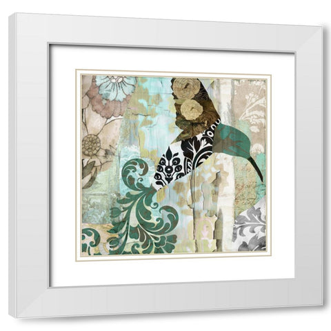Hummingbird Batik I White Modern Wood Framed Art Print with Double Matting by Sasha
