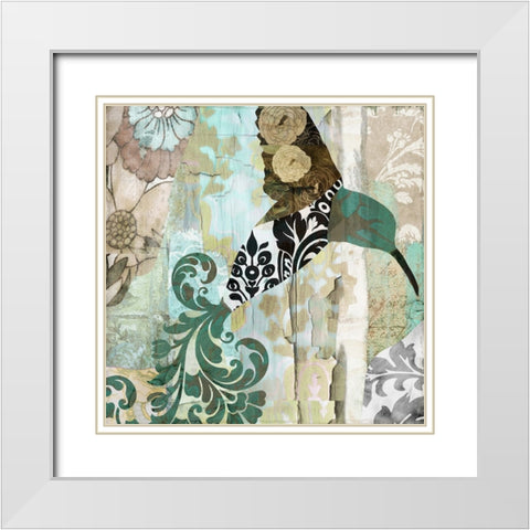 Hummingbird Batik I White Modern Wood Framed Art Print with Double Matting by Sasha