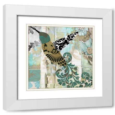 Hummingbird Batik II White Modern Wood Framed Art Print with Double Matting by Sasha
