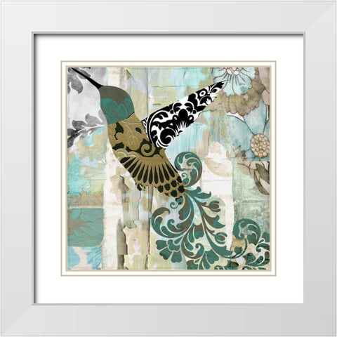 Hummingbird Batik II White Modern Wood Framed Art Print with Double Matting by Sasha