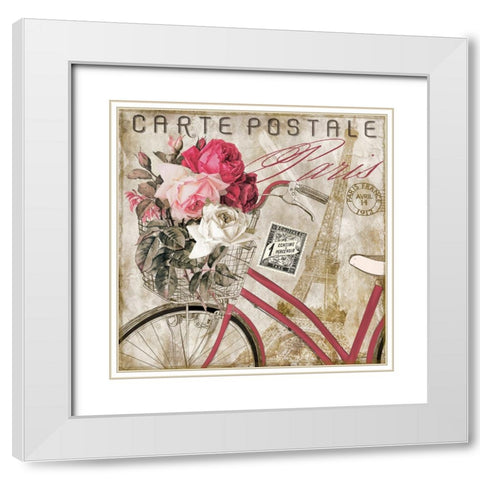 Postale Paris I White Modern Wood Framed Art Print with Double Matting by Sasha