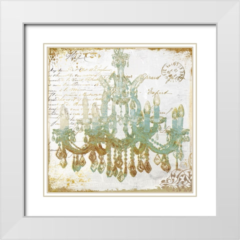 Teal And Gold White Modern Wood Framed Art Print with Double Matting by Sasha