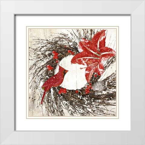 Cardinal Christmas I White Modern Wood Framed Art Print with Double Matting by Sasha