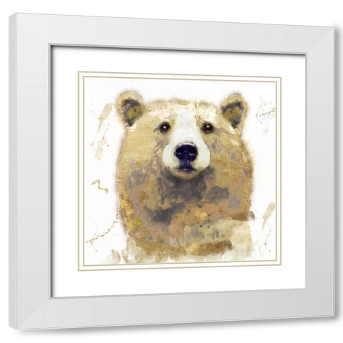 Golden Forest - Bear White Modern Wood Framed Art Print with Double Matting by Sasha