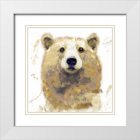 Golden Forest - Bear White Modern Wood Framed Art Print with Double Matting by Sasha