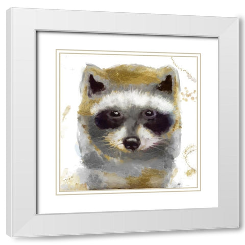 Golden Forest - Raccoon White Modern Wood Framed Art Print with Double Matting by Sasha