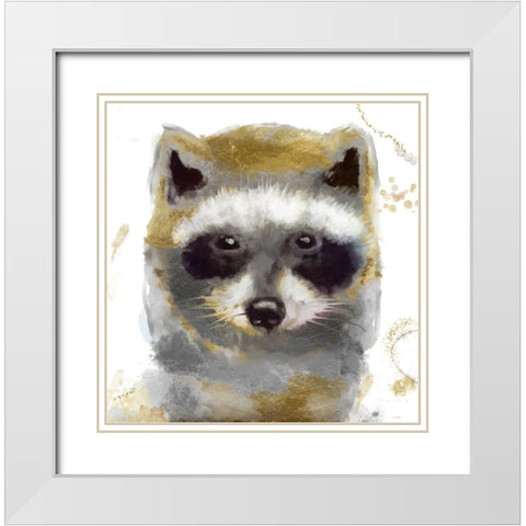 Golden Forest - Raccoon White Modern Wood Framed Art Print with Double Matting by Sasha